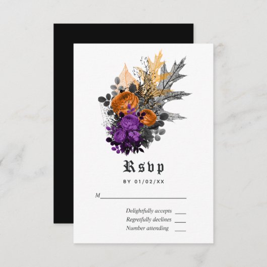 Halloween Vintage Shabby Floral Wedding RSVP Kaartje (Voorkant / Achterkant)