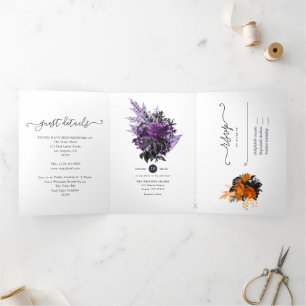 Halloween Vintage Shabby Florale Trouwdrie-Vouw I Drieluik Uitnodiging