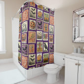 Halloween Vintage Stamp Patter Shower Curtain Douchegordijn (In situ)