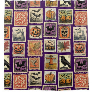 Halloween Vintage Stamp Patter Shower Curtain Douchegordijn