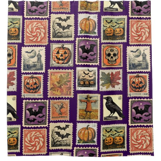 Halloween Vintage Stamp Patter Shower Curtain Douchegordijn (Voorkant)