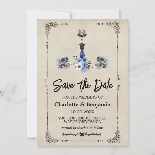 Halloween Vintage Trouwkaart Save The Date (Voorkant)