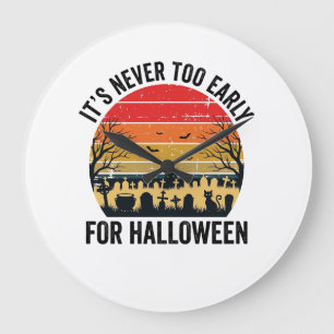 Halloween Vintage Zonsondergang Kerkhof Kat Vector Grote Klok