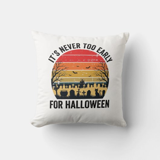 Halloween Vintage Zonsondergang Kerkhof Kat Vector Kussen (Voorkant)