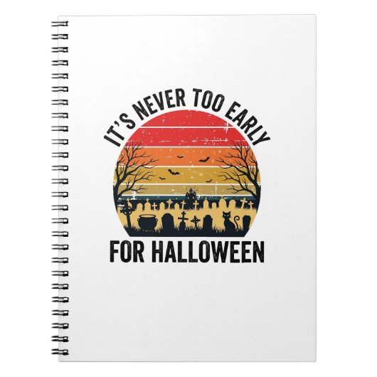 Halloween Vintage Zonsondergang Kerkhof Kat Vector Notitieboek (Voorkant)