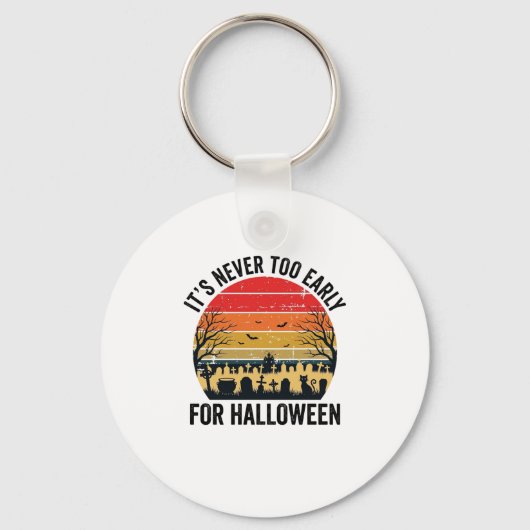 Halloween Vintage Zonsondergang Kerkhof Kat Vector Sleutelhanger (Voorkant)