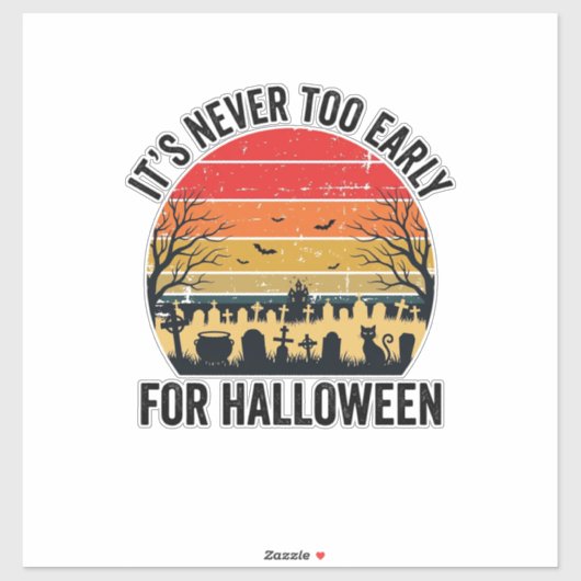 Halloween Vintage Zonsondergang Kerkhof Kat Vector Sticker (Vel)