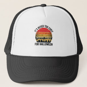 Halloween Vintage Zonsondergang Kerkhof Kat Vector Trucker Pet