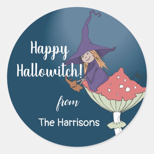 Halloween Violet Cute Witch Classic Round Sticker (Voorkant)