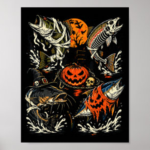 Halloween viscostuum met forel vis skelet poster