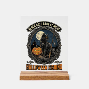 Halloween Vissen Kat Vintage Pompoen Design_1 Acryl Bord