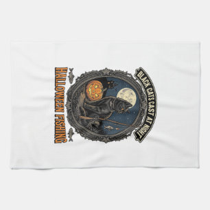 Halloween Vissen Kat Vintage Pompoen Design_1 Theedoek