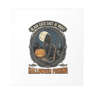 Halloween Vissende Kat Vintage Pompoen Design_1 Notitieblok