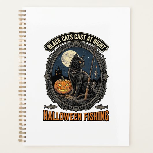 Halloween Vissende Kat Vintage Pompoen Design_1 Planner (Voorkant)
