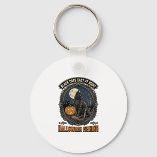 Halloween Vissende Kat Vintage Pompoen Design_1 Sleutelhanger