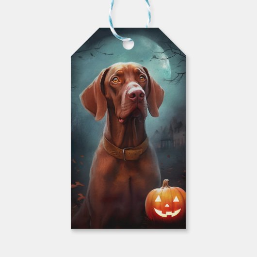 Halloween Vizsla met pompoenen Cadeaulabel (Achterkant)