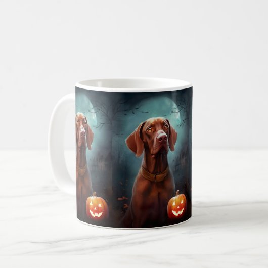 Halloween Vizsla met pompoenen Koffiemok (Voorkant links)