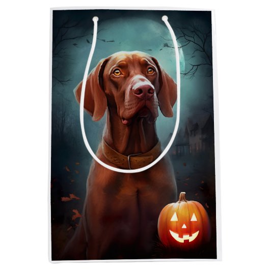Halloween Vizsla met pompoenen Medium Cadeauzakje (Voorkant)