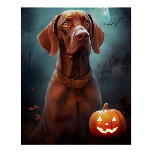Halloween Vizsla met pompoenen Perfect Poster (Voorkant)