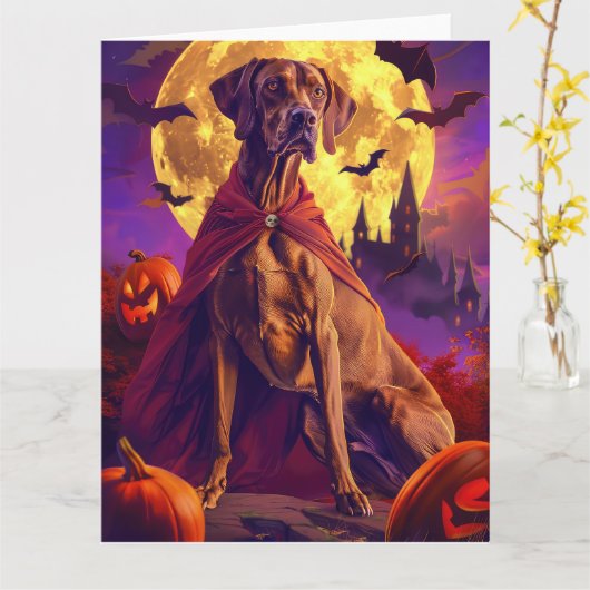 Halloween Vizsla Vampire Pumpkins eng Kaart (Gele Bloem)