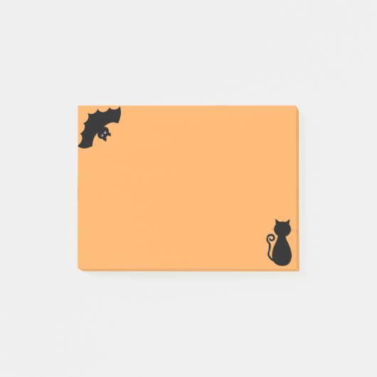 Halloween-vleermuis en zwarte kat op oranje post-it® notes (Voorkant)