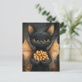 Halloween Vleermuis Kat Met Snoep Briefkaart (Staand voorkant)