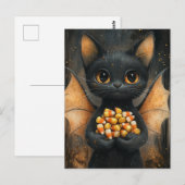 Halloween Vleermuis Kat Met Snoep Briefkaart (Voorkant / Achterkant)