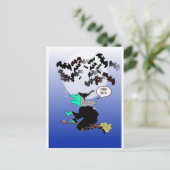 Halloween vleermuis met heks briefkaart (Staand voorkant)