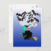 Halloween vleermuis met heks briefkaart (Voorkant / Achterkant)