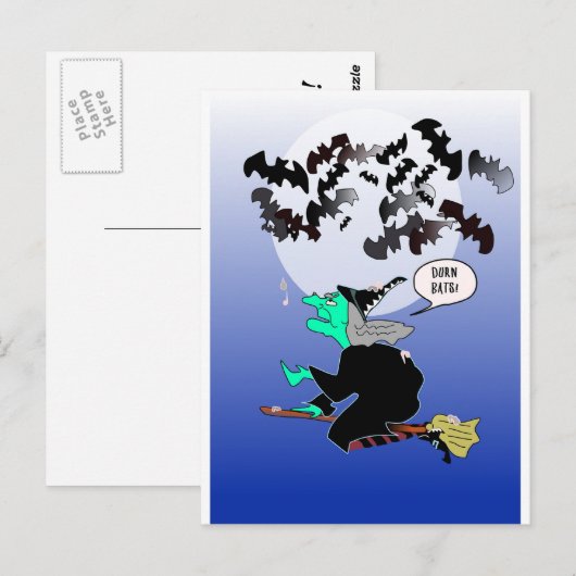 Halloween vleermuis met heks briefkaart (Voorkant / Achterkant)