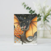 Halloween Vleermuis Met Snoep Briefkaart (Staand voorkant)