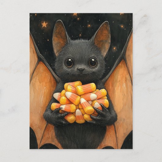 Halloween Vleermuis Met Snoep Briefkaart (Voorkant)