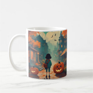 Halloween vleermuis pompoen en een verloren meisje koffiemok