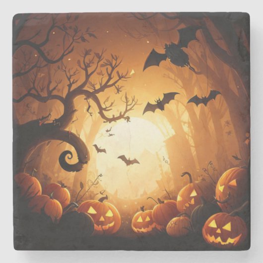 Halloween/vleermuis/pompoen/Herfst Stenen Onderzetter (Voorkant)