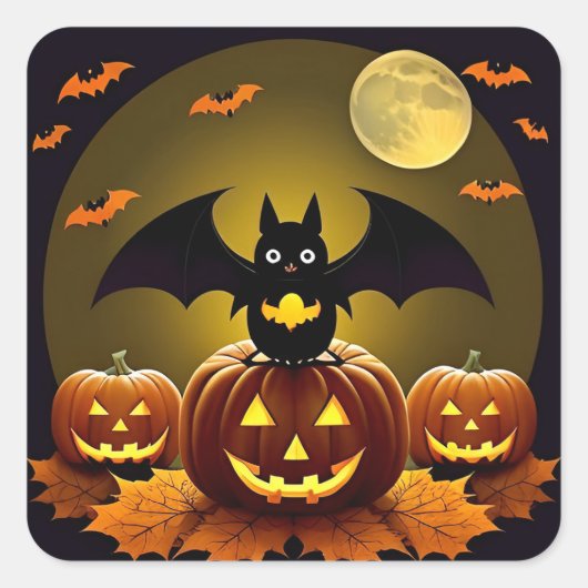 Halloween Vleermuis Pompoen Sticker Voor Laptop De (Voorkant)