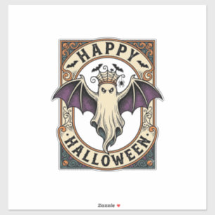 Halloween Vleermuis Spook Vintage Gravure Shirt_1 Sticker