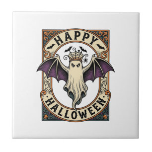 Halloween Vleermuis Spook Vintage Gravure Shirt_1 Tegeltje