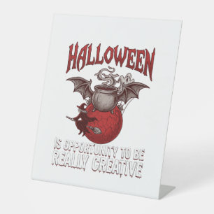Halloween Vleermuis Vleugels Ketel Vliegende Heks Reclamebord Met Voetstuk