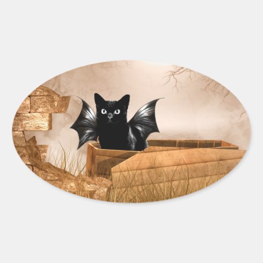 Halloween vleermuiskat ovale sticker (Voorkant)
