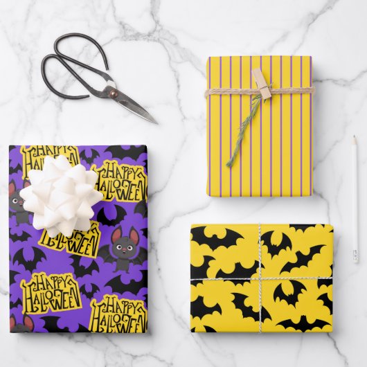 Halloween vleermuizen en belettering inpakpapier vel (Voorkant)