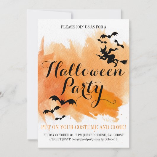 Halloween vleermuizen en heks moderne waterverf kaart (Voorkant)