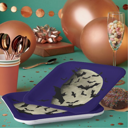 Halloween vleermuizen en spookmaan papieren bordje (Multi)