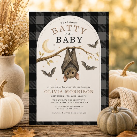 Halloween Vleermuizen Gingham Baby Shower Kaart