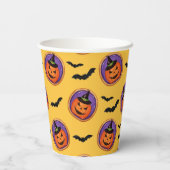 Halloween vleermuizen & Jack-O-Lantern gele papier Papieren Bekers (Achterkant)
