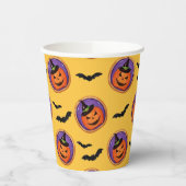 Halloween vleermuizen & Jack-O-Lantern gele papier Papieren Bekers (Links)