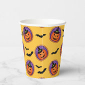 Halloween vleermuizen & Jack-O-Lantern gele papier Papieren Bekers (Rechts)