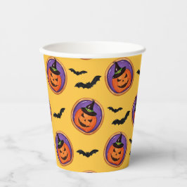 Halloween vleermuizen & Jack-O-Lantern gele papier Papieren Bekers