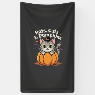 Halloween Vleermuizen Katten en Pompoenen Schattig Spandoek