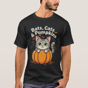 Halloween Vleermuizen Katten en Pompoenen Schattig T-shirt