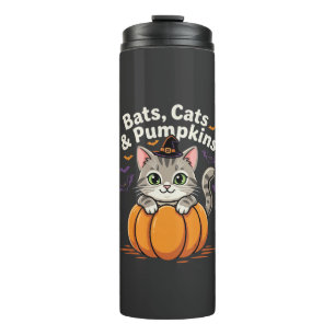Halloween Vleermuizen Katten en Pompoenen Schattig Thermosbeker